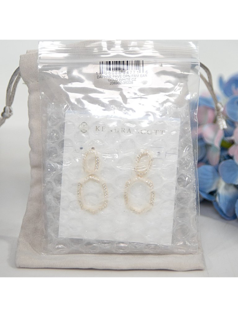 Kendra Scott Daphne Pave White Cz Cubic Zirconia Open Gold Drop Earrings Nwt — image 6 of 6
